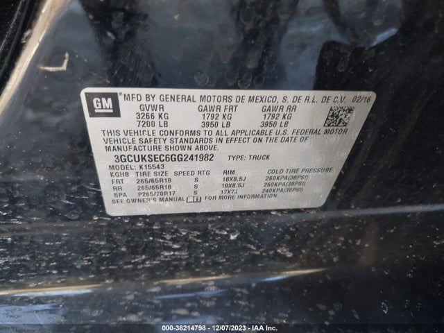 2016 CHEVROLET SILVERADO 1500 2LZ VIN: 3GCUKSEC6GG241982