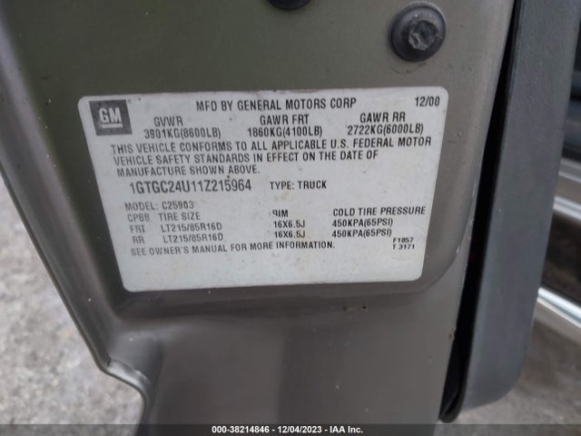 2001 GMC SIERRA 2500 SL VIN: 1GTGC24U11Z215964