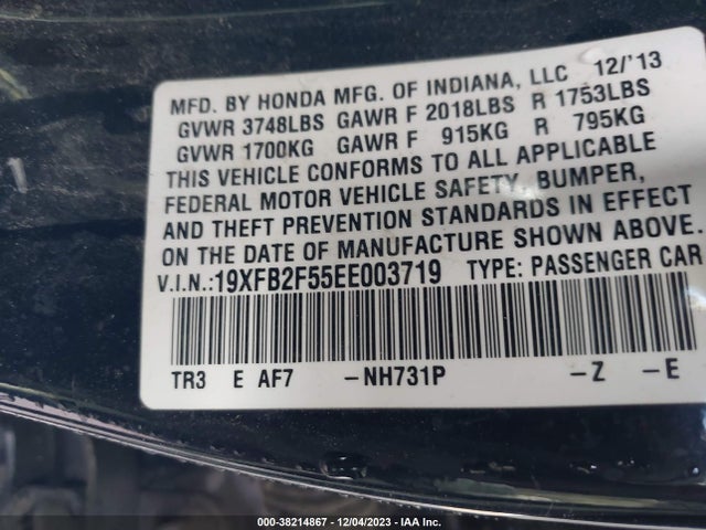 Honda Civic Lx 2014 19XFB2F55EE003719 Image 9