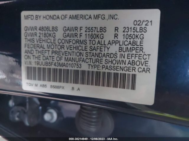 19UUB5F43MA010753 Acura Tlx Technology Package