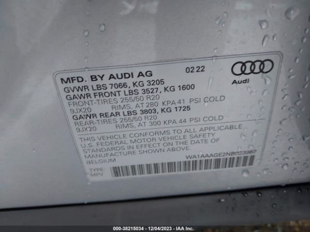 WA1AAAGE2NB023987 Audi E-tron Premium Quattro