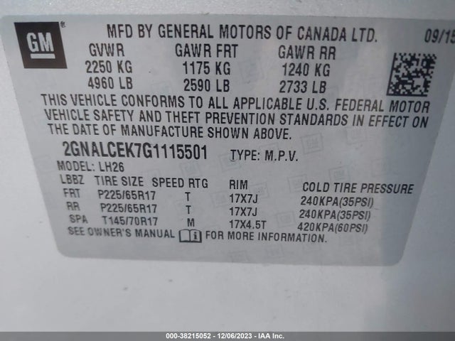 2GNALCEK7G1115501 Chevrolet EQUINOX LT