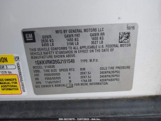 1GKKVRKD5GJ191549 GMC Acadia Slt-1