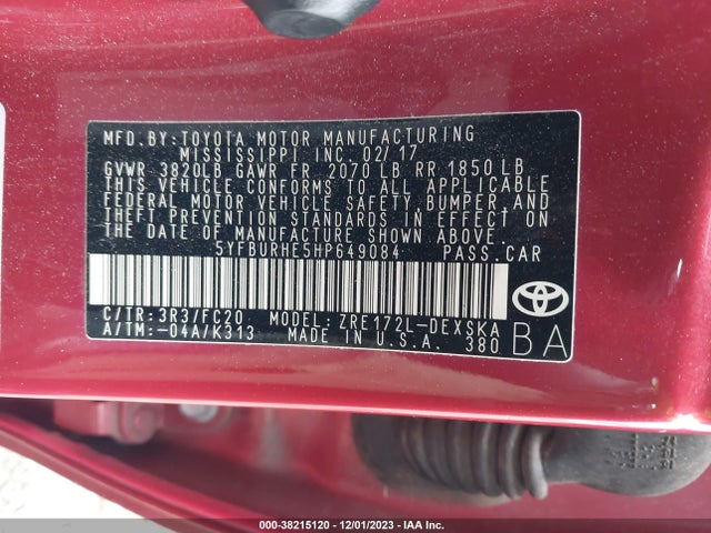 Toyota COROLLA SE 2017 5YFBURHE5HP649084 Image 9