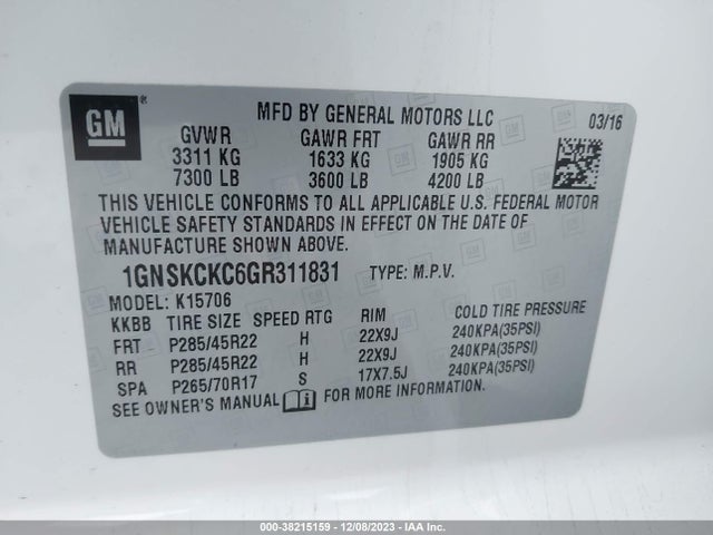 Chevrolet Tahoe Ltz 2016 1GNSKCKC6GR311831 Image 9