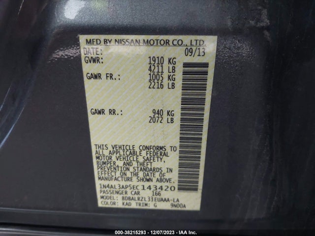 Nissan Altima 2.5 S 2014 1N4AL3AP5EC143420 Image 9