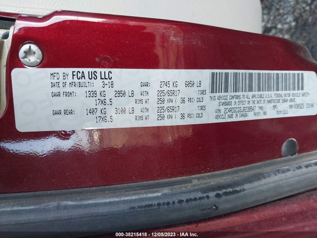2018 DODGE GRAND CARAVAN SXT VIN: 2C4RDGCG5JR239547