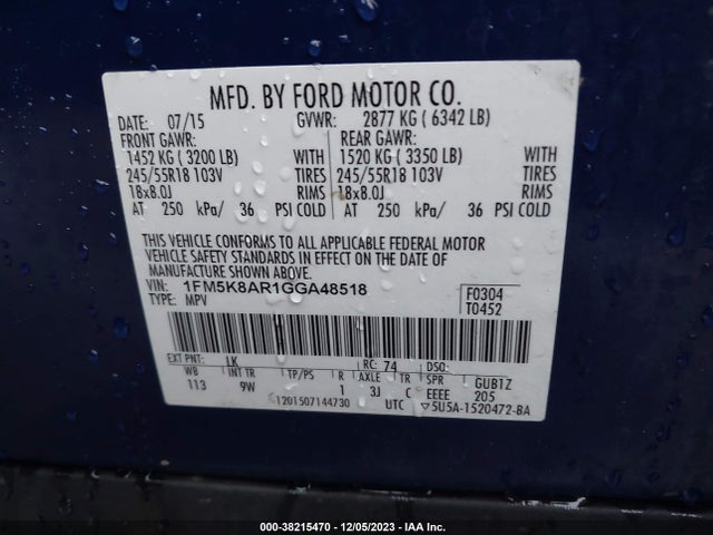 Ford Utility Police Interceptor 2016 1FM5K8AR1GGA48518 Image 9