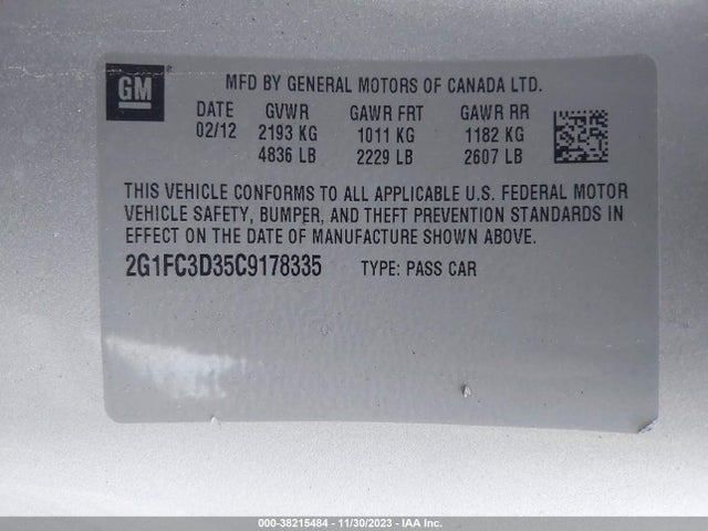 2012 CHEVROLET CAMARO 2LT VIN: 2G1FC3D35C9178335