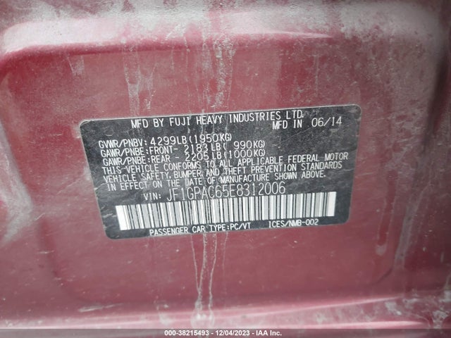 2014 SUBARU IMPREZA 2.0I PREMIUM VIN: JF1GPAC65E8312006