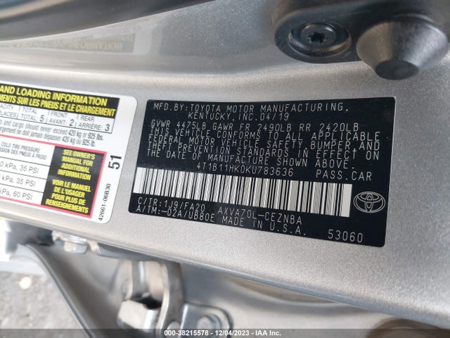 Toyota CAMRY LE 2019 4T1B11HK0KU783636 Image 9