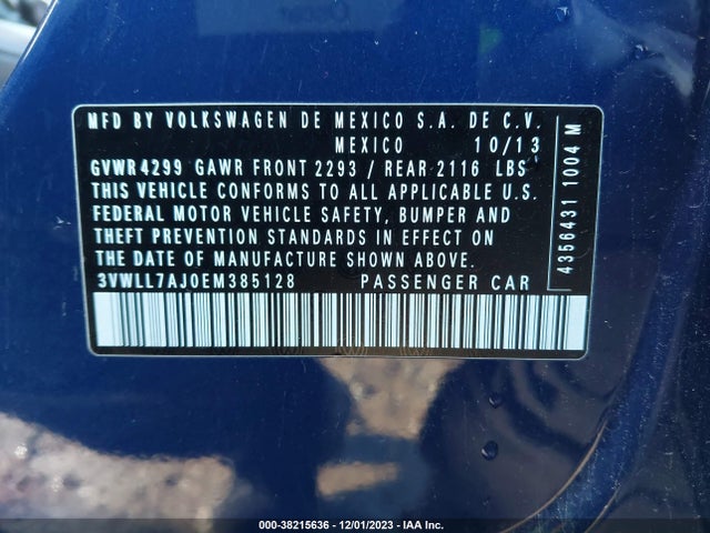 2014 VOLKSWAGEN JETTA 2.0L TDI VIN: 3VWLL7AJ0EM385128