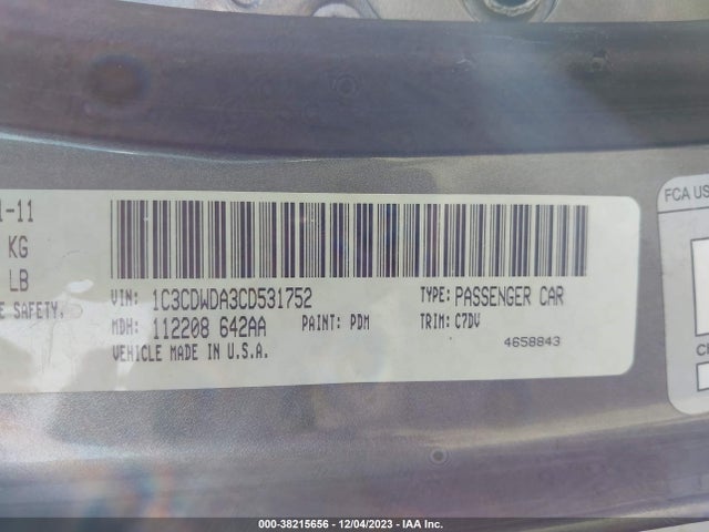 2012 DODGE CALIBER SXT VIN: 1C3CDWDA3CD531752