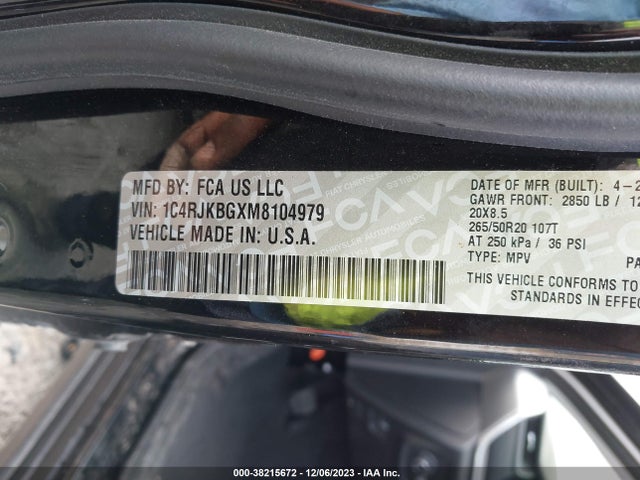 2021 JEEP GRAND CHEROKEE L LIMITED 4X4 VIN: 1C4RJKBGXM8104979