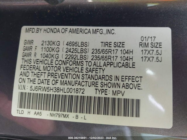 Honda CR-V LX 2017 5J6RW5H38HL001872 Image 9