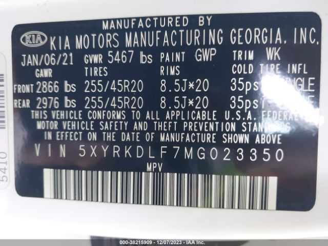 5XYRKDLF7MG023350 KIA Sorento Sx Prestige