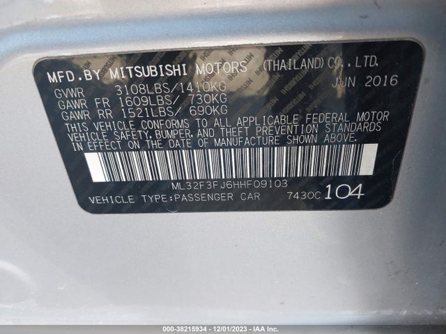 ML32F3FJ6HHF09103 Mitsubishi Mirage G4 Es