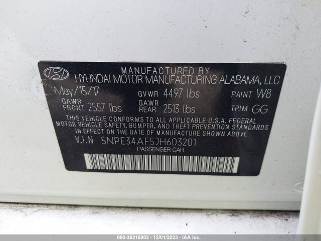 2018 HYUNDAI SONATA SEL VIN: 5NPE34AF5JH603201