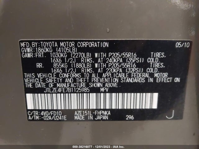 2011 SCION XB VIN: JTLZE4FE7B1125985