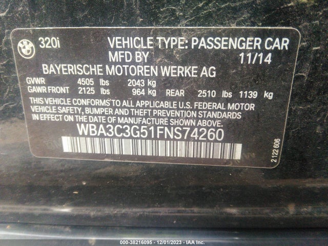 BMW 320i Xdrive 2015 WBA3C3G51FNS74260 Image 9