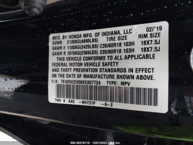 Honda CR-V EX 2019 7FARW2H56KE007724 Image 9