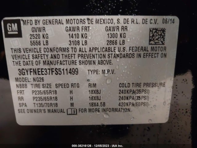 3GYFNEE37FS511499 Cadillac Srx Luxury Collection