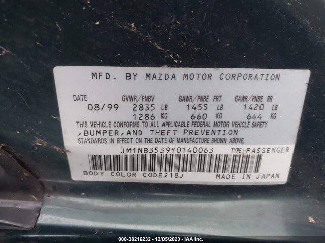 Aukcja sprzedaży 2000 Mazda Mx-5 Miata Se Special Edition/ls, vin: JM1NB3539Y0140063, numer aukcji: 38216232