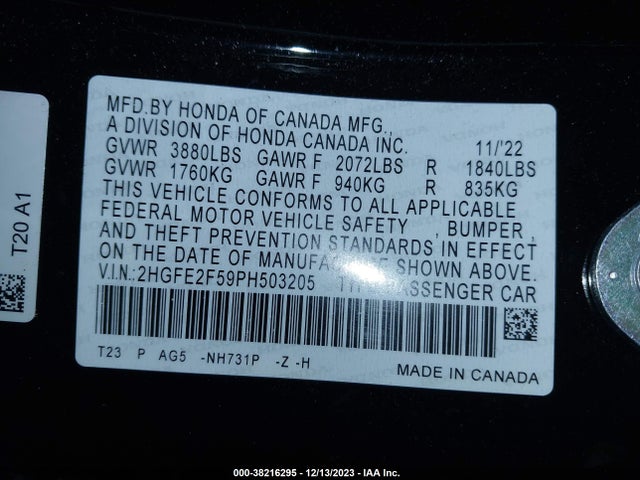 Honda Civic Sport 2023 2HGFE2F59PH503205 Image 9