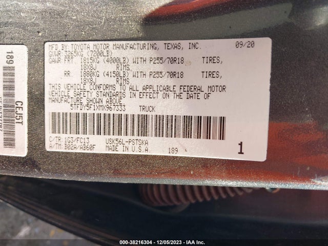 Toyota Tundra Sr5 2021 5TFDY5F1XMX967333 Image 9