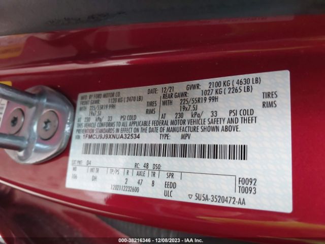 2022 FORD ESCAPE 1FMCU9J9XNUA32534 Photo 8