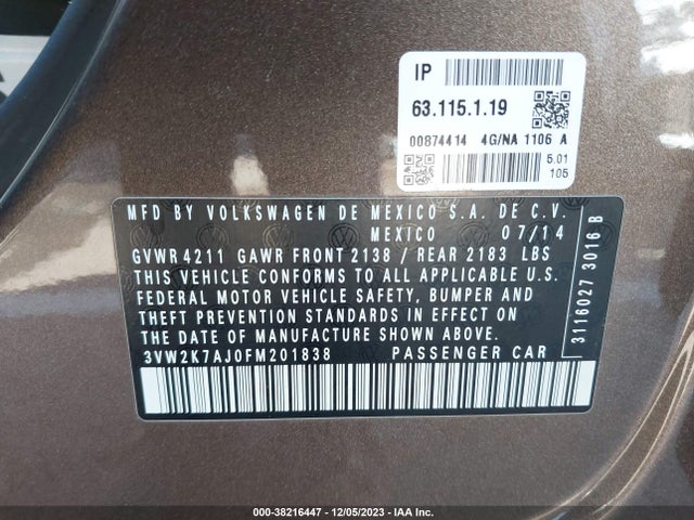 3VW2K7AJ0FM201838 Volkswagen Jetta 2.0l S