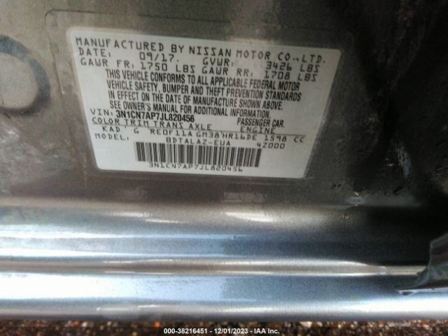3N1CN7AP7JL820456 Nissan Versa 1.6 S+
