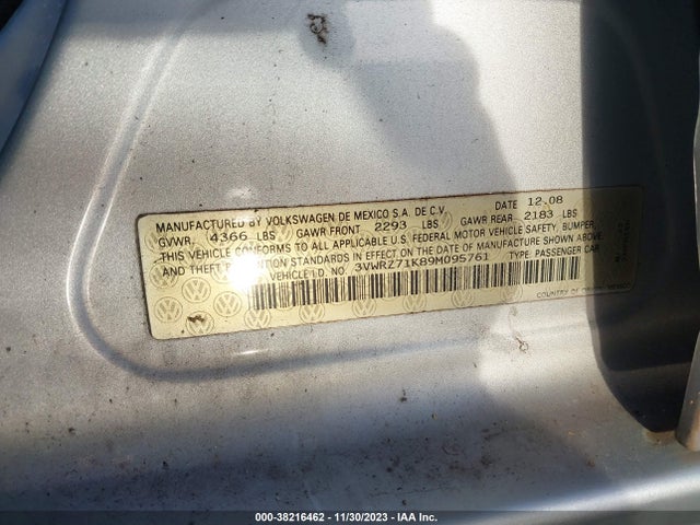 2009 VOLKSWAGEN JETTA SE VIN: 3VWRZ71K89M095761