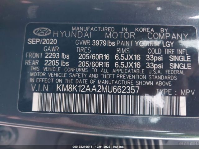 KM8K12AA2MU662357 Hyundai Kona Se