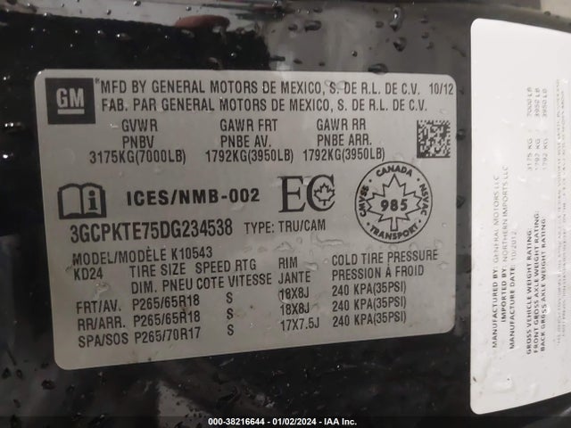 2013 CHEVROLET SILVERADO 1500 LTZ VIN: 3GCPKTE75DG234538