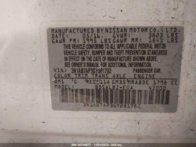 3N1AB7AP3GY281782 Nissan Sentra Fe+ S/sv/s/sr/sl