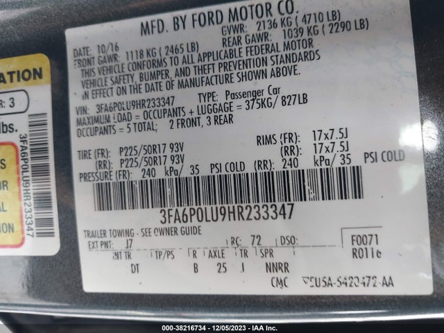 Ford Fusion Hybrid Se 2017 3FA6P0LU9HR233347 Image 9