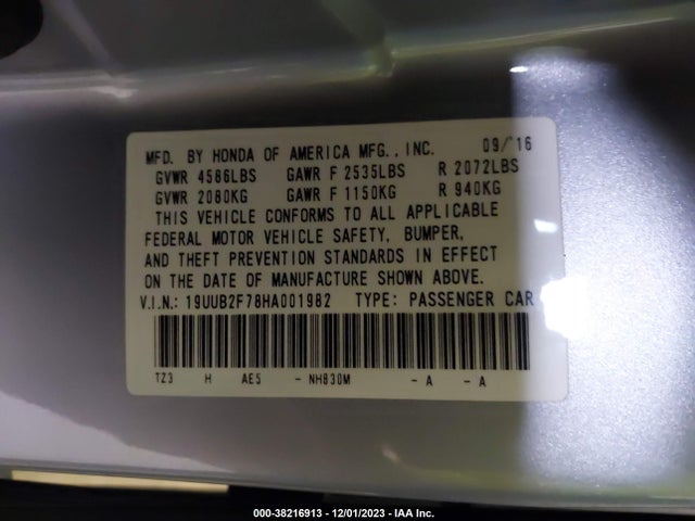 2017 ACURA TLX W/ADVANCE PACKAGE VIN: 19UUB2F78HA001982