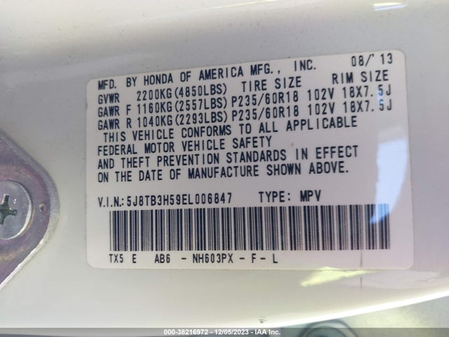 Acura RDX 2014 5J8TB3H59EL006847 Image 9