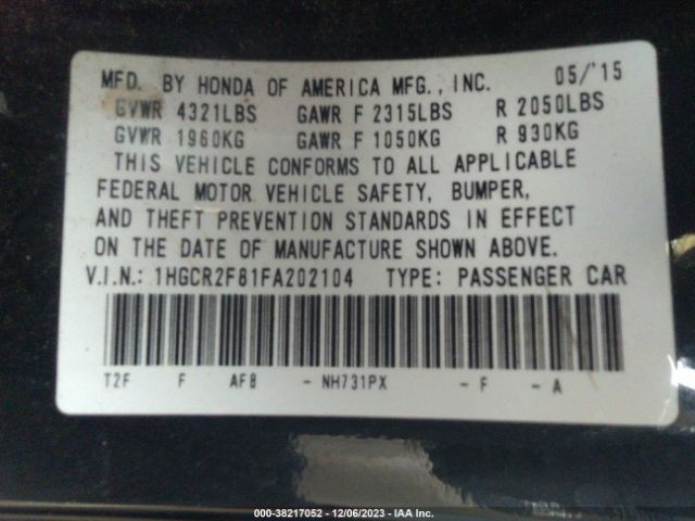 1HGCR2F81FA202104 Honda Accord Ex-l