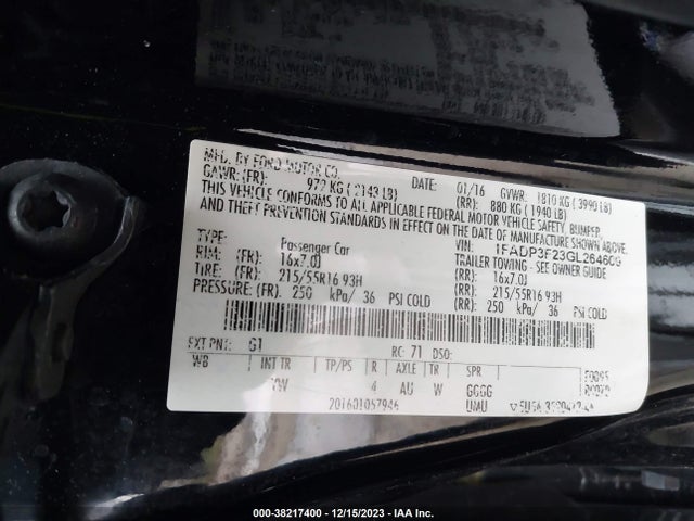 Ford FOCUS SE 2016 1FADP3F23GL264609 Image 9