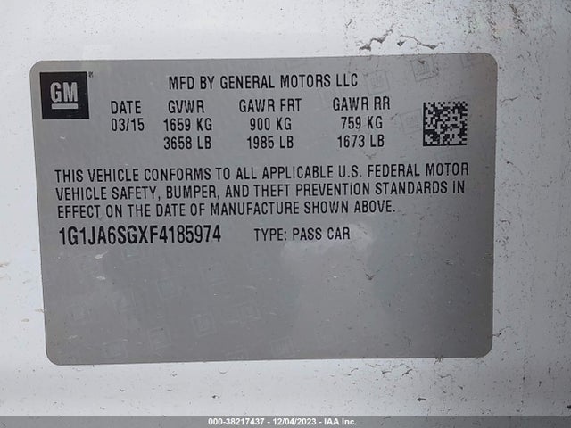 Chevrolet Sonic Ls Auto 2015 1G1JA6SGXF4185974 Image 9