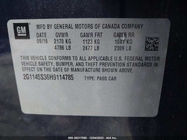 Chevrolet IMPALA 2LZ 2017 2G1145S36H9114785 Image 9