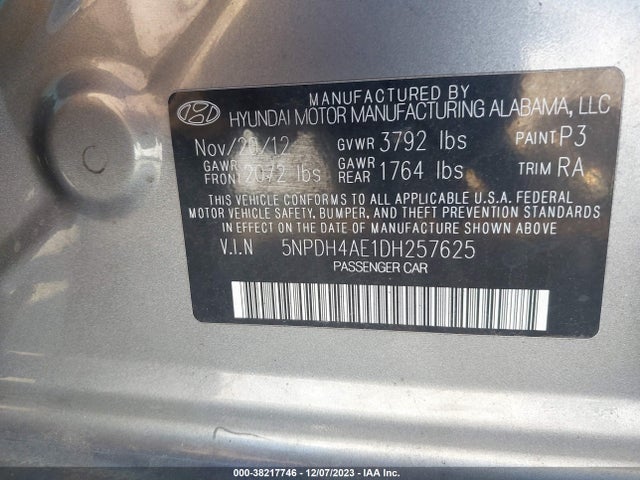 2013 HYUNDAI ELANTRA GLS VIN: 5NPDH4AE1DH257625