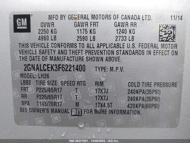 Chevrolet Equinox 2lt 2015 2GNALCEK3F6221400 Image 9