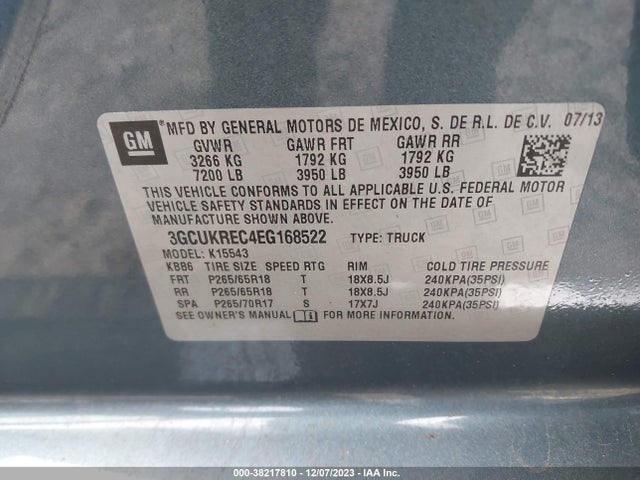 2014 CHEVROLET SILVERADO 1500 1LT VIN: 3GCUKREC4EG168522