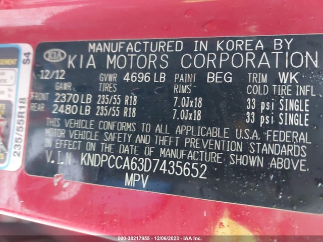 2013 KIA SPORTAGE SX VIN: KNDPCCA63D7435652