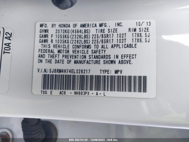 Honda Cr-v Ex-l 2014 5J6RM4H74EL026217 Image 9