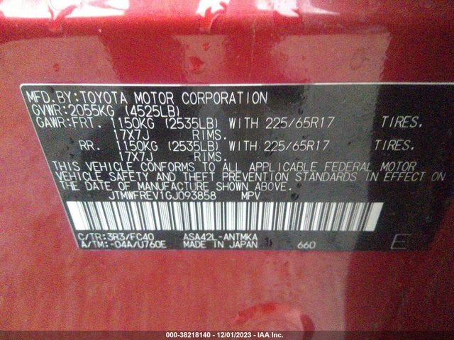 2016 TOYOTA RAV4 XLE VIN: JTMWFREV1GJ093858