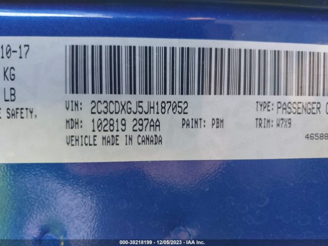 2C3CDXGJ5JH187052 Dodge Charger R/t Scat Pack Rwd